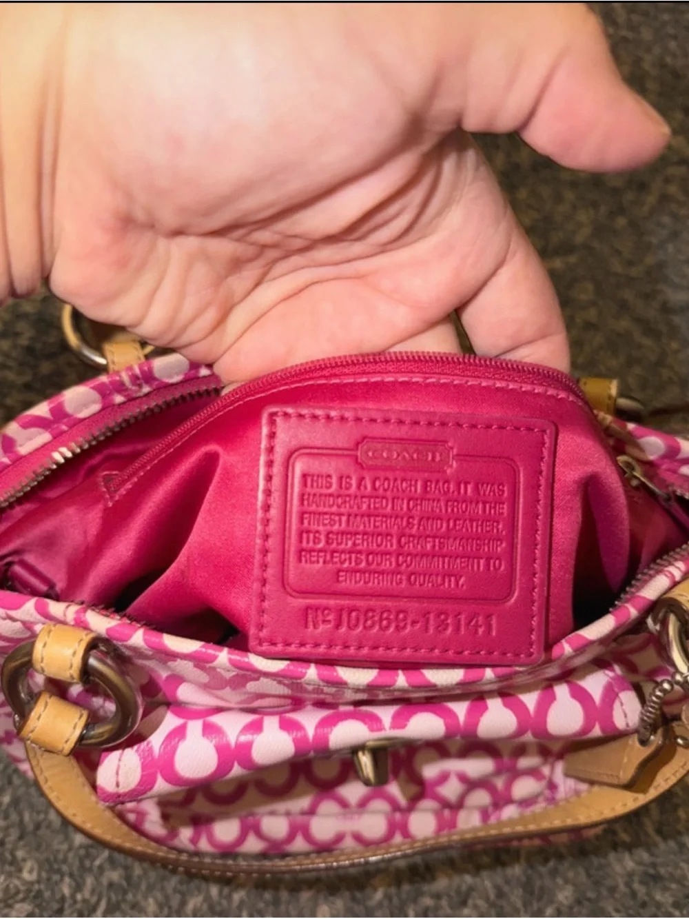 Coach Leah 13141 Pink Optic Art Coated Canvas Turnlock Shoulder Bag Y2K